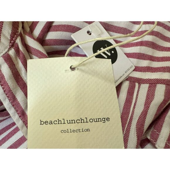 Beachlunchlounge Alanna Striped Button Down LS Shirt Cabaret Red White Sz L NEW - Picture 7 of 7